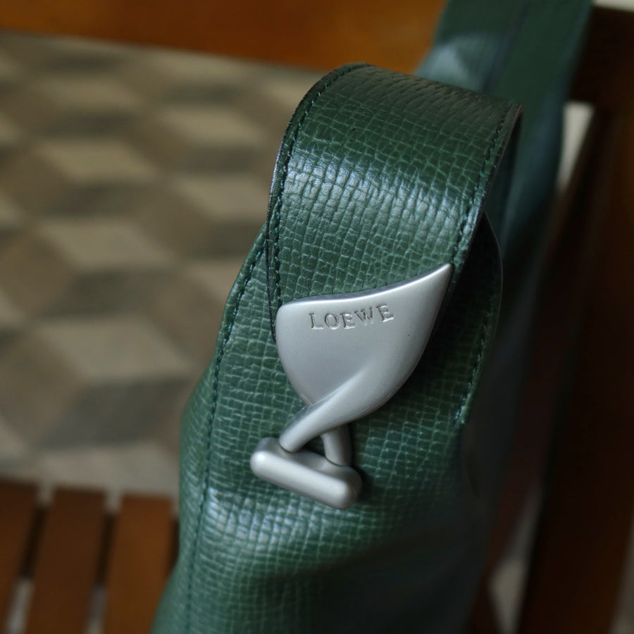 Loewe Vintage Emerald Green Grained Leather Knot Charm Hobo Shoulder Bag