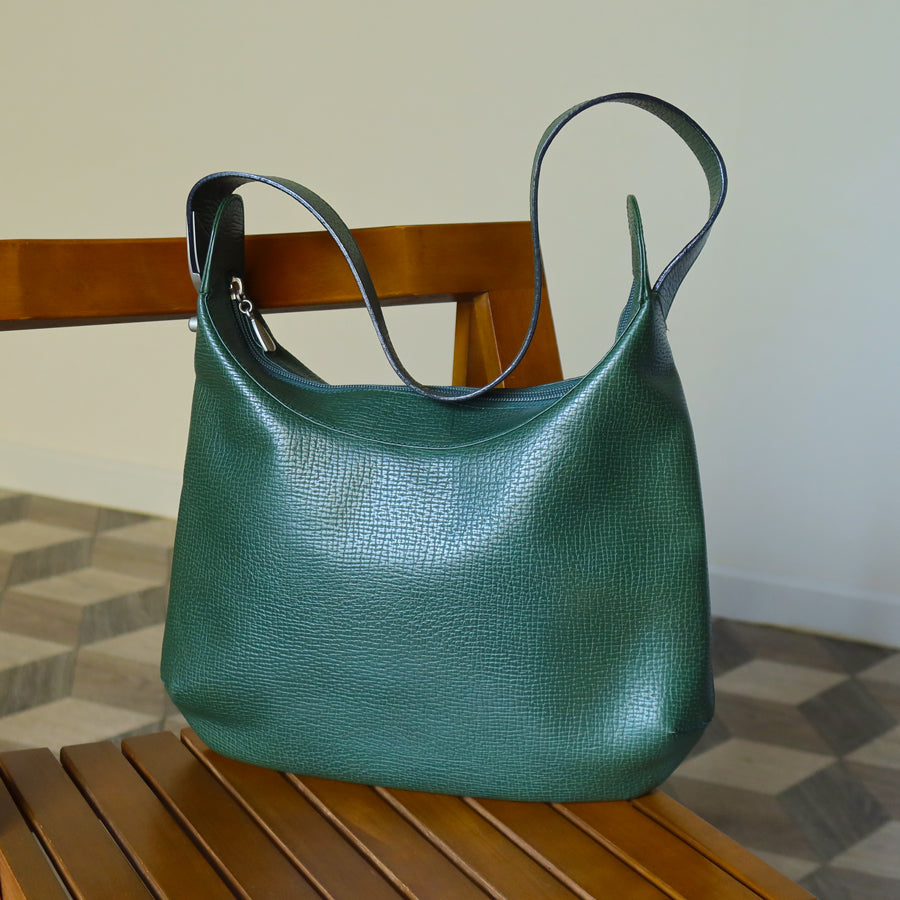 Loewe Vintage Emerald Green Grained Leather Knot Charm Hobo Shoulder Bag