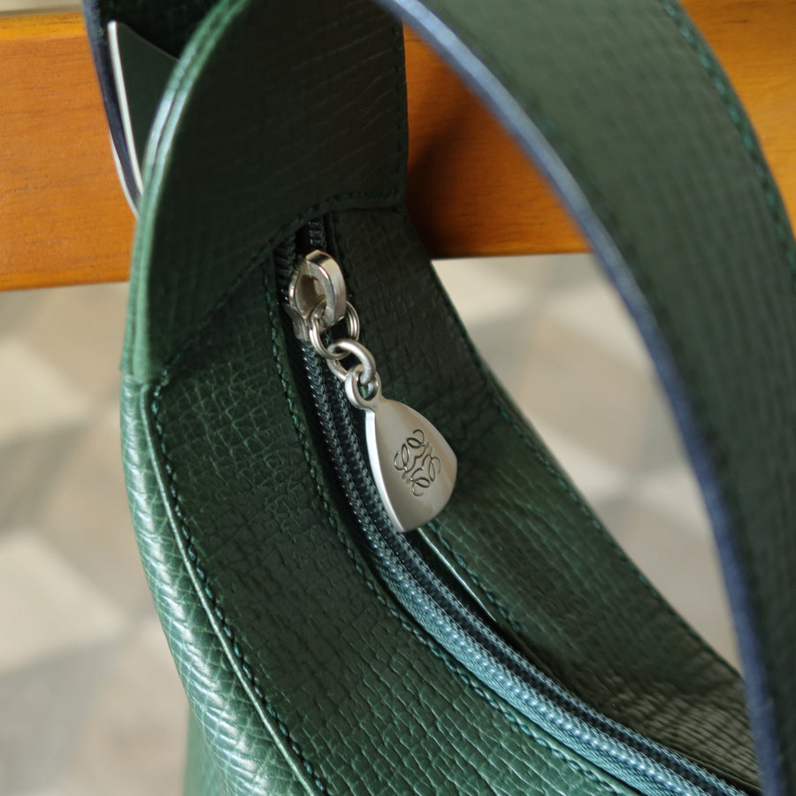 Loewe Vintage Emerald Green Grained Leather Knot Charm Hobo Shoulder Bag