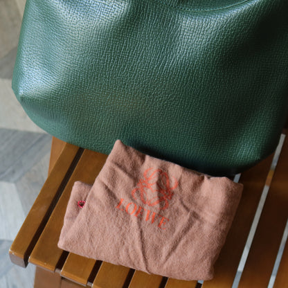 Loewe Vintage Emerald Green Grained Leather Knot Charm Hobo Shoulder Bag