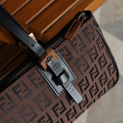 Fendi Vintage Brown Black Zucchino East-West Leather Hand Bag