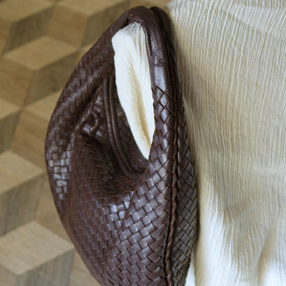 Bottega Veneta Vintage Dark Brown Intrecciato Weave Ebano Hobo Shoulder Bag N