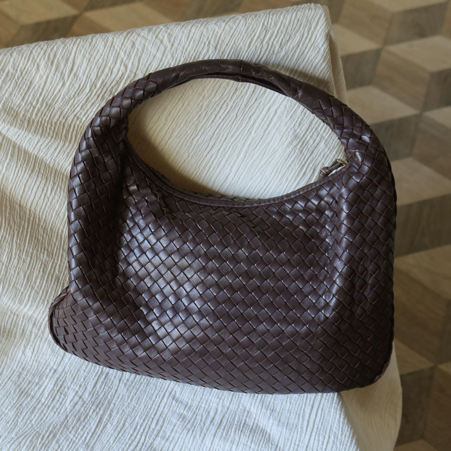 Bottega Veneta Vintage Dark Brown Intrecciato Weave Ebano Hobo Shoulder Bag N