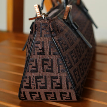 Fendi Vintage Brown Black Zucchino East-West Leather Hand Bag
