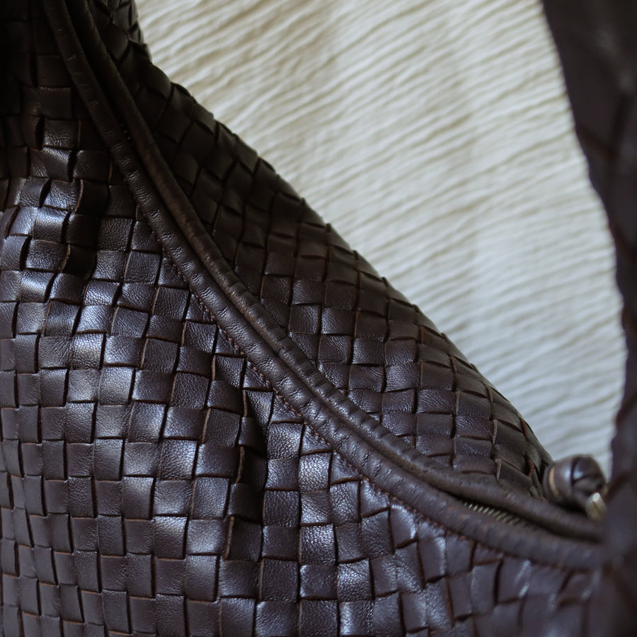 Bottega Veneta Vintage Dark Brown Intrecciato Weave Ebano Hobo Shoulder Bag N