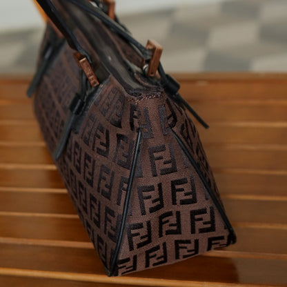Fendi Vintage Brown Black Zucchino East-West Leather Hand Bag