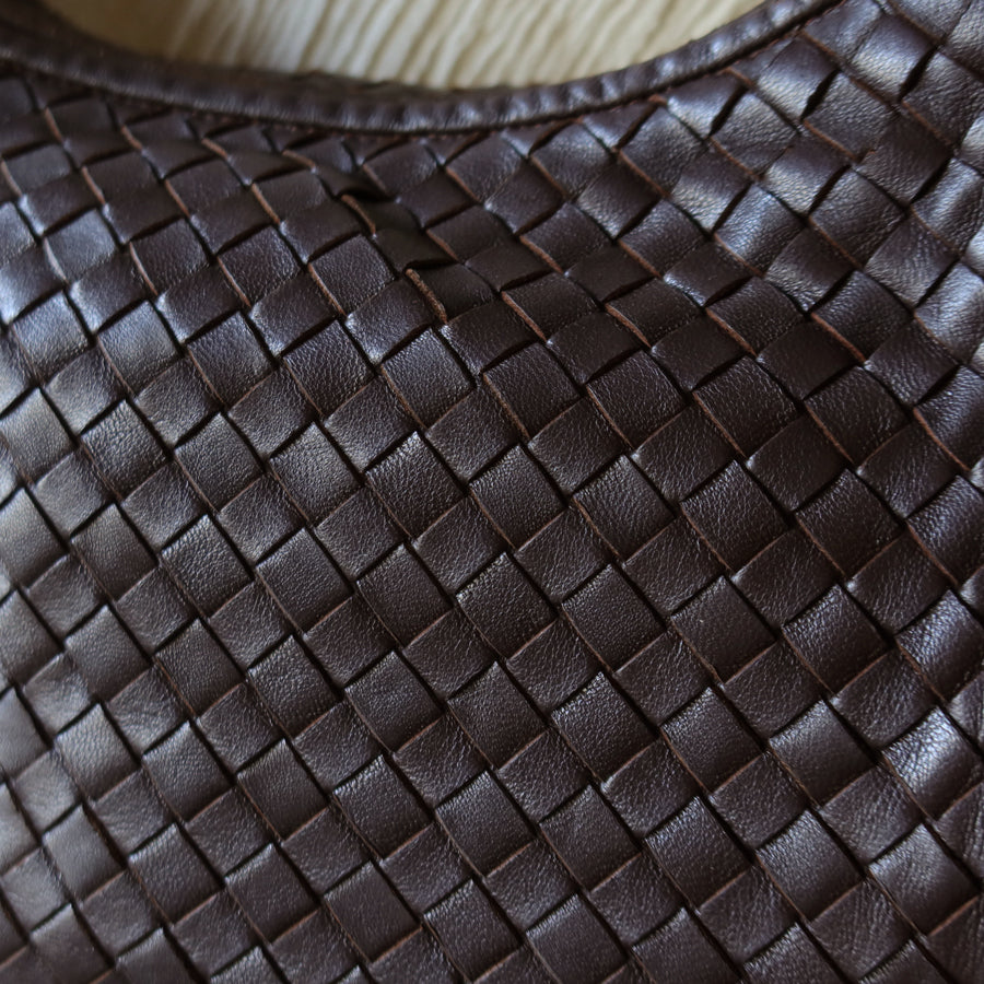 Bottega Veneta Vintage Dark Brown Intrecciato Weave Ebano Hobo Shoulder Bag N