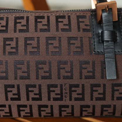Fendi Vintage Brown Black Zucchino East-West Leather Hand Bag