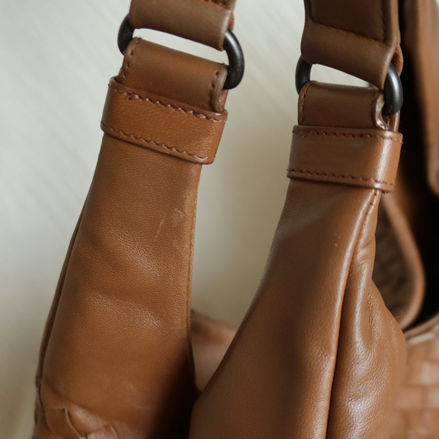 Bottega Veneta Vintage Caramel Brown Intrecciato Campana Hobo Shoulder Bag M