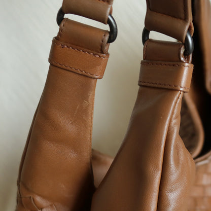Bottega Veneta Vintage Caramel Brown Intrecciato Campana Hobo Shoulder Bag M