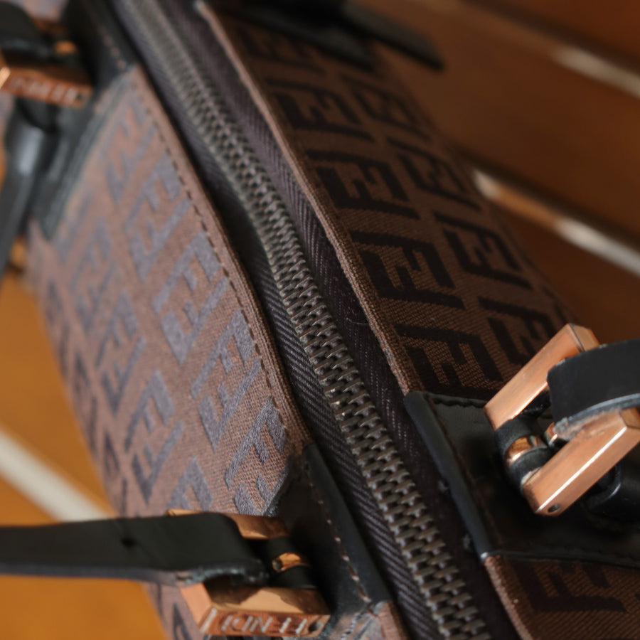 Fendi Vintage Brown Black Zucchino East-West Leather Hand Bag