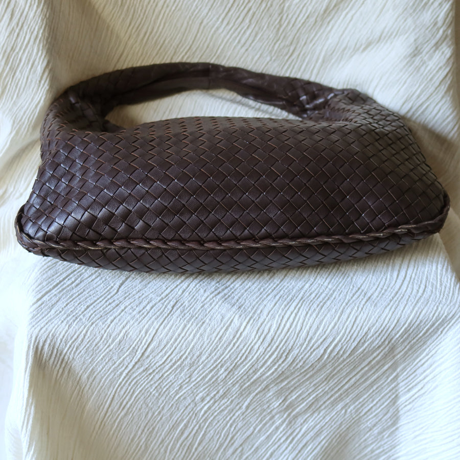 Bottega Veneta Vintage Dark Brown Intrecciato Weave Ebano Hobo Shoulder Bag N