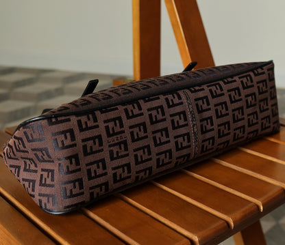 Fendi Vintage Brown Black Zucchino East-West Leather Hand Bag