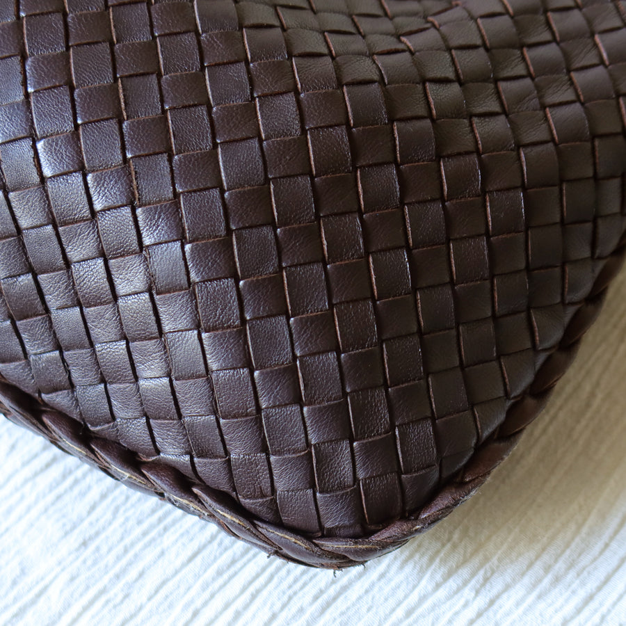 Bottega Veneta Vintage Dark Brown Intrecciato Weave Ebano Hobo Shoulder Bag N