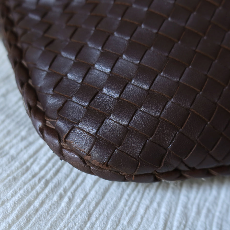 Bottega Veneta Vintage Dark Brown Intrecciato Weave Ebano Hobo Shoulder Bag N