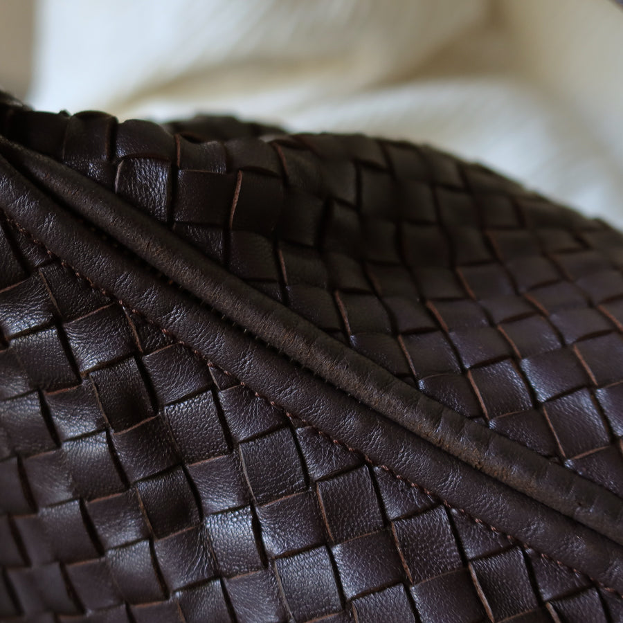 Bottega Veneta Vintage Dark Brown Intrecciato Weave Ebano Hobo Shoulder Bag N