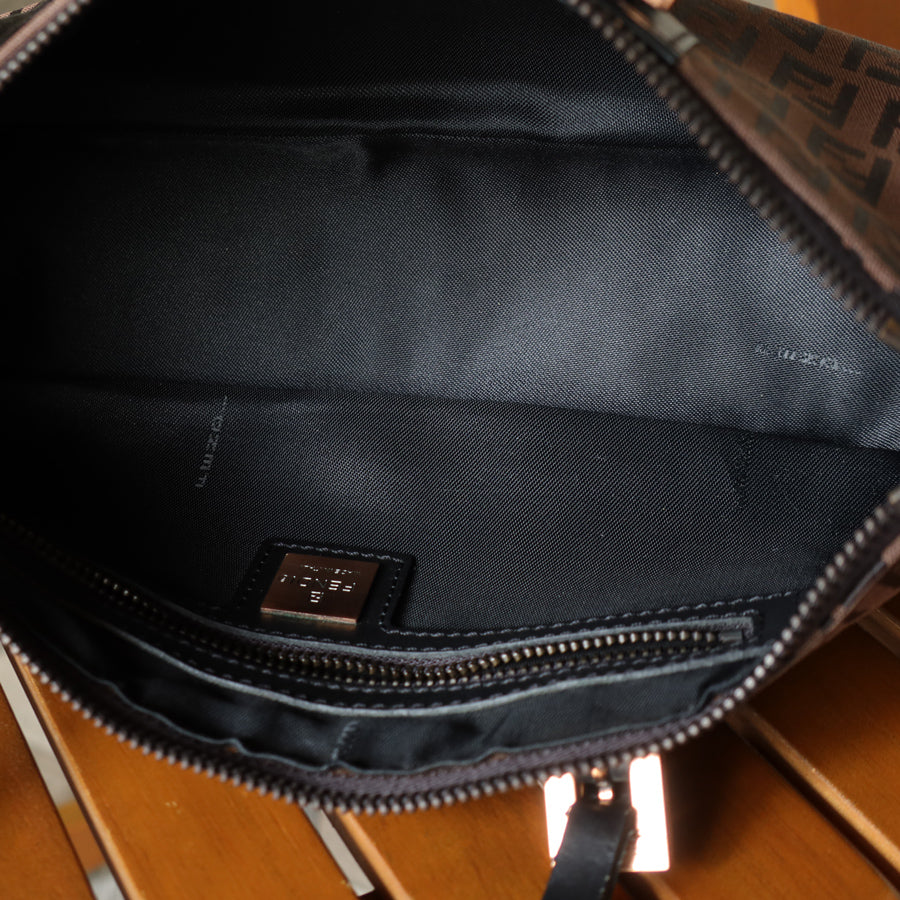 Fendi Vintage Brown Black Zucchino Canvas Leather Hand Bag