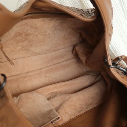 Bottega Veneta Vintage Caramel Brown Intrecciato Campana Hobo Shoulder Bag M
