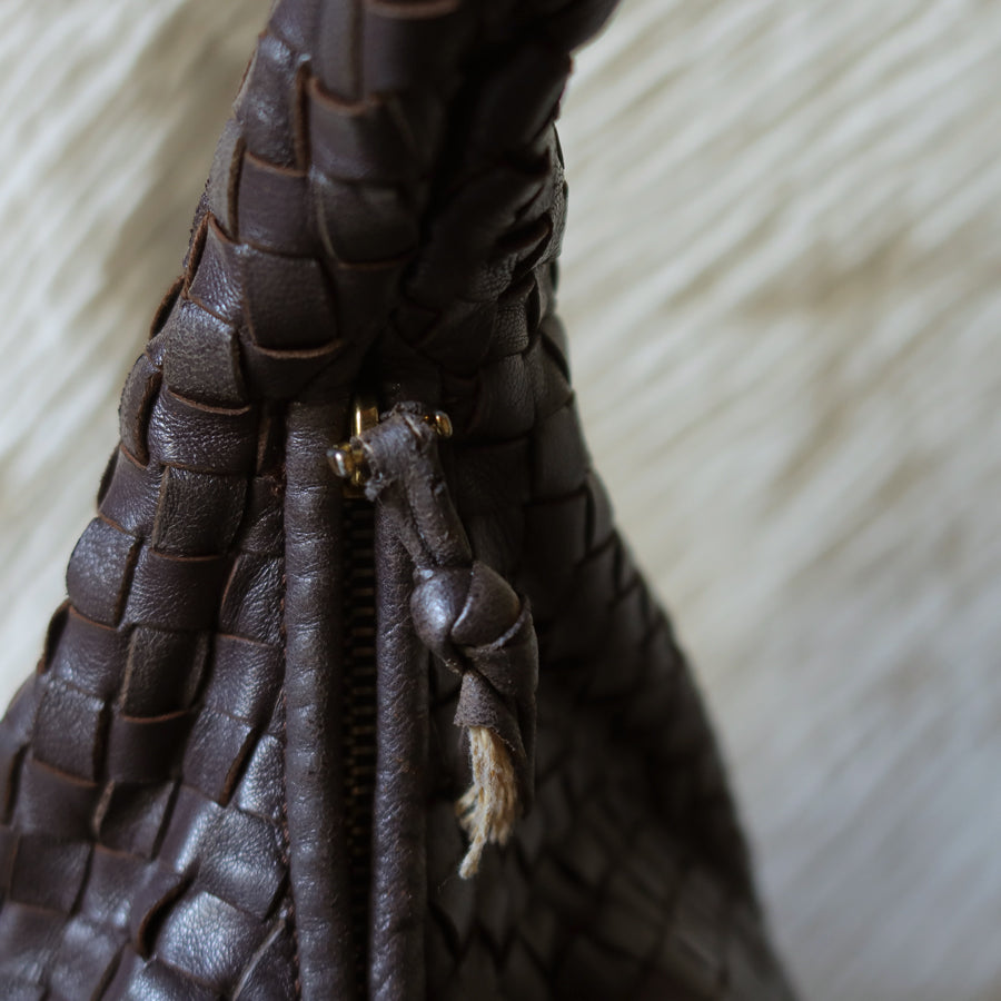 Bottega Veneta Vintage Dark Brown Intrecciato Weave Ebano Hobo Shoulder Bag N