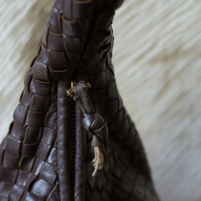 Bottega Veneta Vintage Dark Brown Intrecciato Weave Ebano Hobo Shoulder Bag N