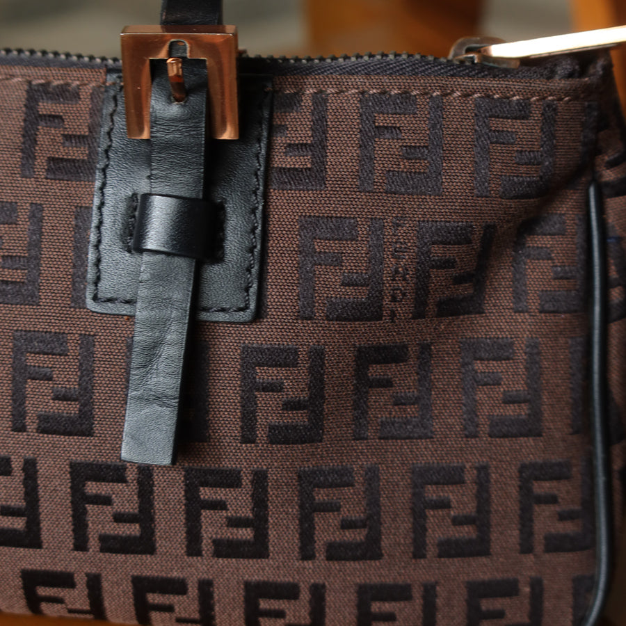 Fendi Vintage Brown Black Zucchino East-West Leather Hand Bag
