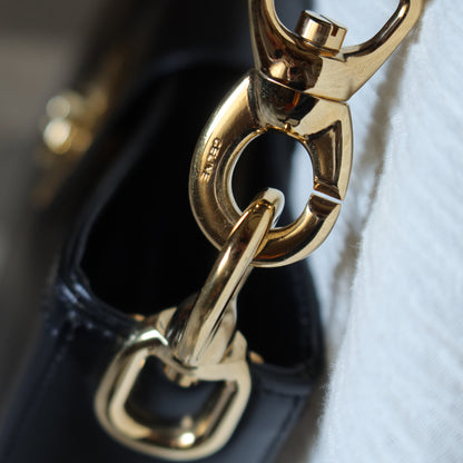 Celine Vintage Classic Black Gancini Gold Buckle Shoulder Bag