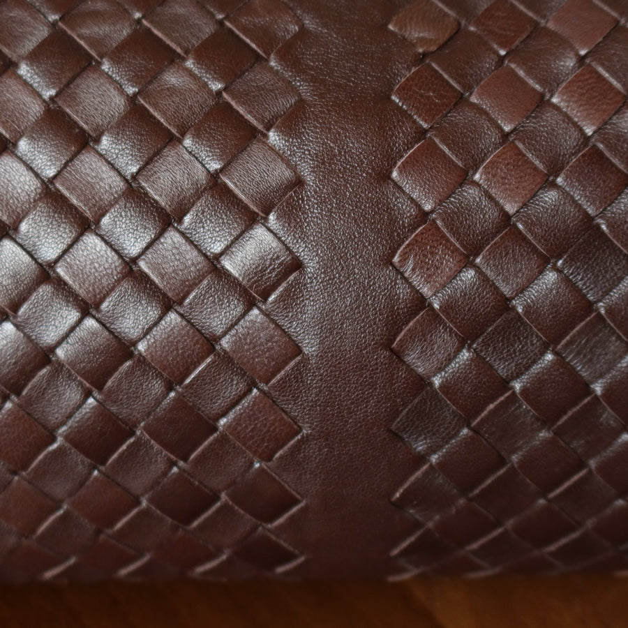 Bottega Veneta Vintage Dark Brown Intrecciato Kiss Lock East West Shoulder Bag