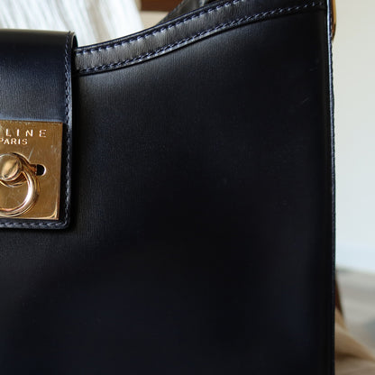 Celine Vintage Classic Black Gancini Gold Buckle Shoulder Bag