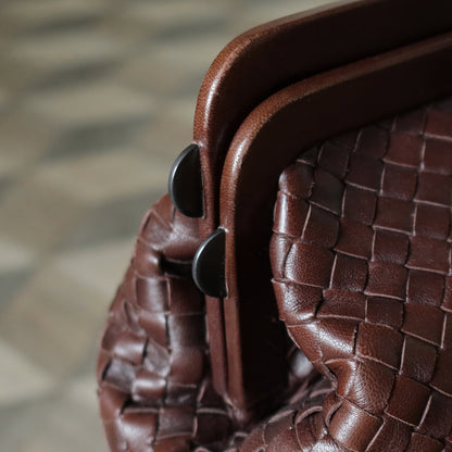 Bottega Veneta Vintage Dark Brown Intrecciato Kiss Lock East West Shoulder Bag