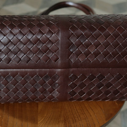 Bottega Veneta Vintage Dark Brown Intrecciato Kiss Lock East West Shoulder Bag