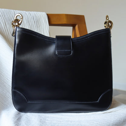 Celine Vintage Classic Black Gancini Gold Buckle Shoulder Bag