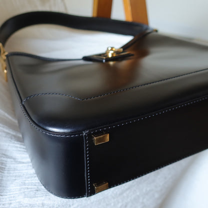 Celine Vintage Classic Black Gancini Gold Buckle Shoulder Bag