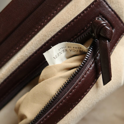 Bottega Veneta Vintage Dark Brown Intrecciato Kiss Lock East West Shoulder Bag