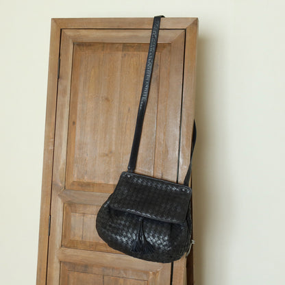Bottega Veneta Vintage Charcoal Grey Intrecciato Weave 2way Crossbody Shoulder Bag