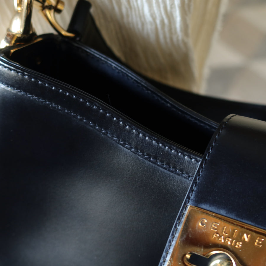 Celine Vintage Classic Black Gancini Gold Buckle Shoulder Bag