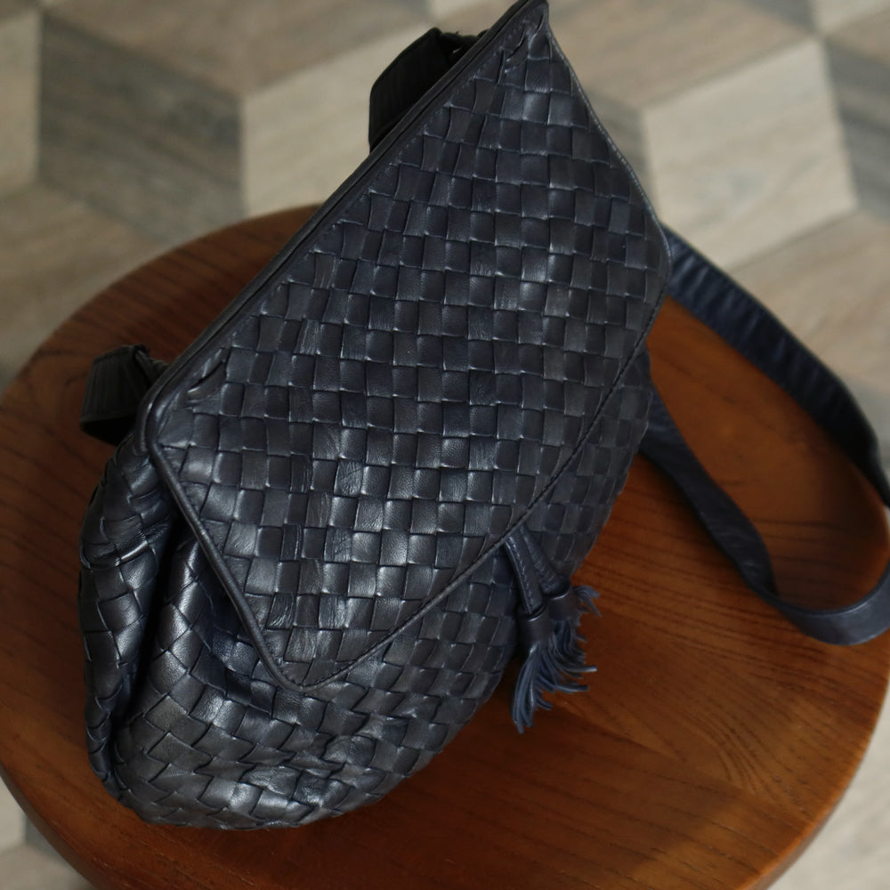 Bottega Veneta Vintage Charcoal Grey Intrecciato Weave 2way Crossbody Shoulder Bag