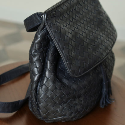 Bottega Veneta Vintage Charcoal Grey Intrecciato Weave 2way Crossbody Shoulder Bag