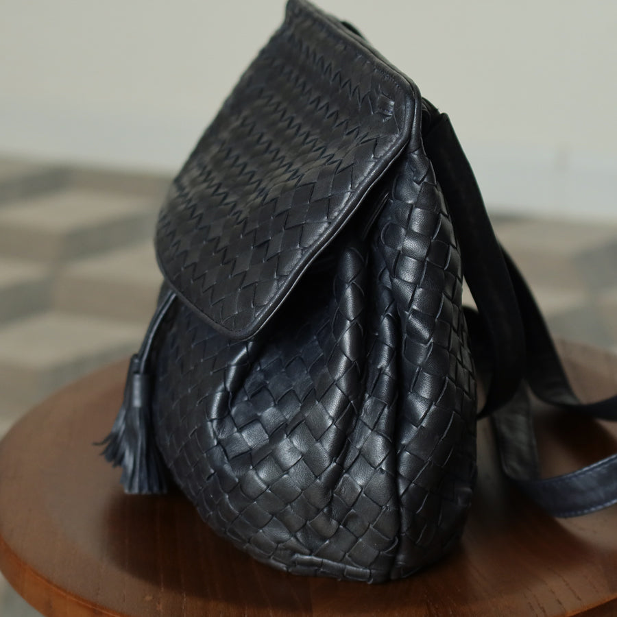Bottega Veneta Vintage Charcoal Grey Intrecciato Weave 2way Crossbody Shoulder Bag
