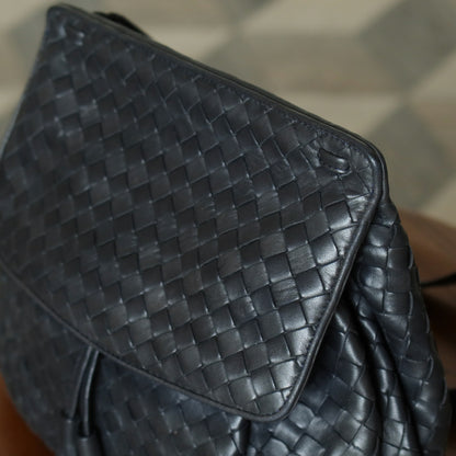 Bottega Veneta Vintage Charcoal Grey Intrecciato Weave 2way Crossbody Shoulder Bag