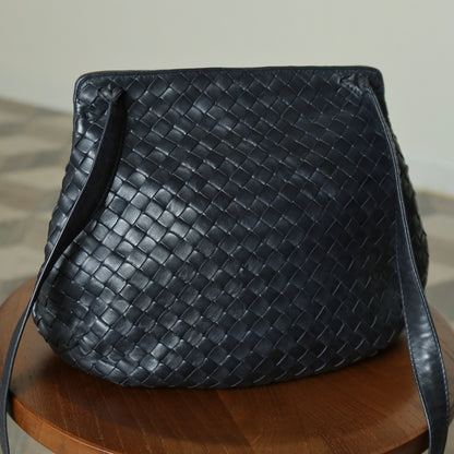 Bottega Veneta Vintage Charcoal Grey Intrecciato Weave 2way Crossbody Shoulder Bag