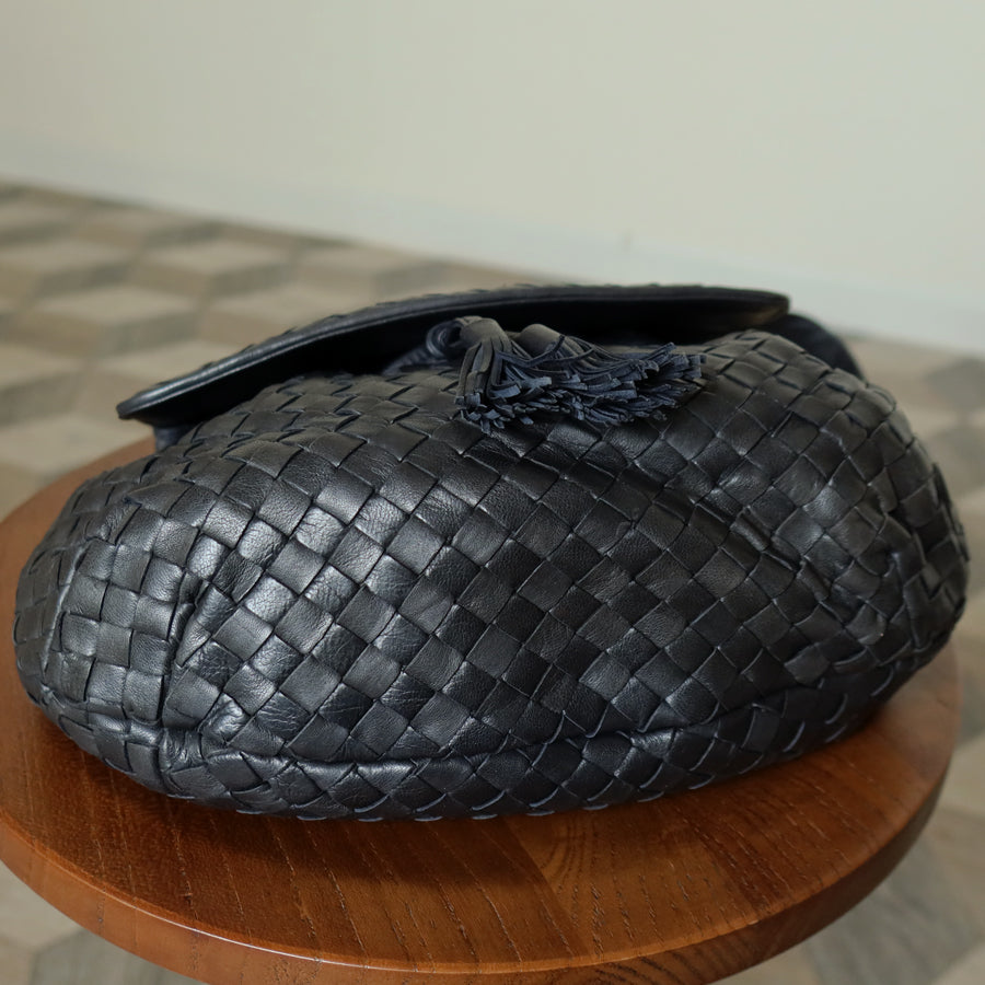 Bottega Veneta Vintage Charcoal Grey Intrecciato Weave 2way Crossbody Shoulder Bag