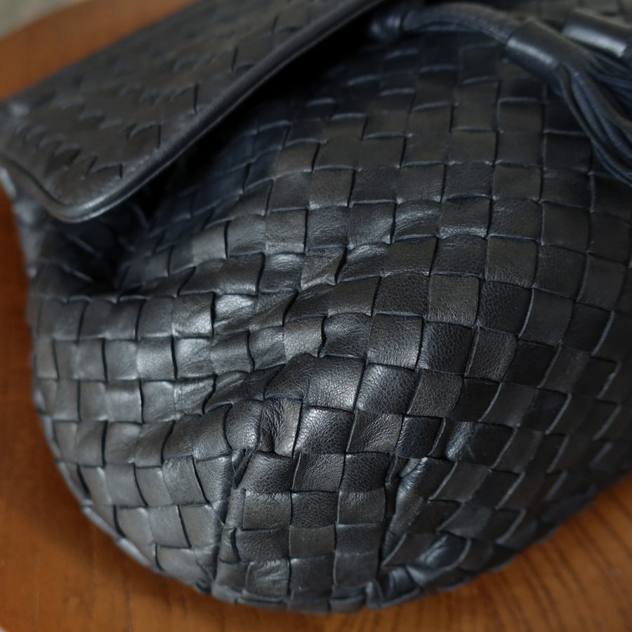Bottega Veneta Vintage Charcoal Grey Intrecciato Weave 2way Crossbody Shoulder Bag