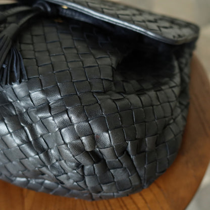 Bottega Veneta Vintage Charcoal Grey Intrecciato Weave 2way Crossbody Shoulder Bag