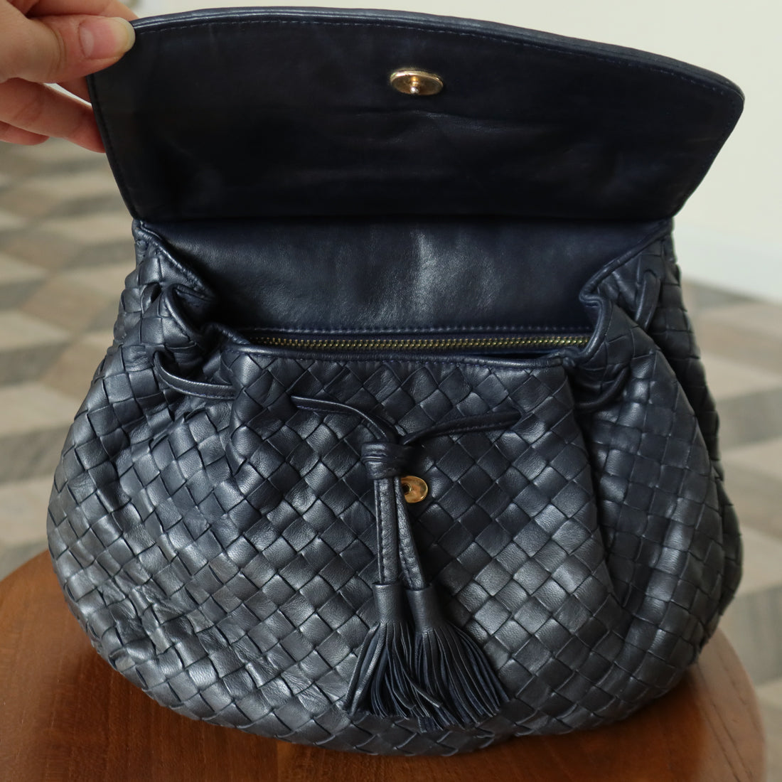 Bottega Veneta Vintage Charcoal Grey Intrecciato Weave 2way Crossbody Shoulder Bag