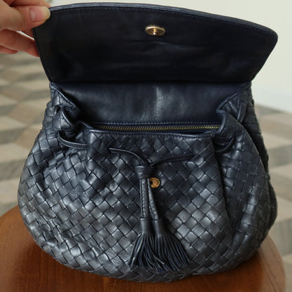 Bottega Veneta Vintage Charcoal Grey Intrecciato Weave 2way Crossbody Shoulder Bag