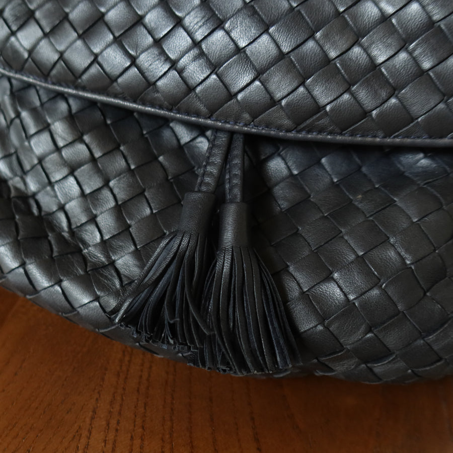 Bottega Veneta Vintage Charcoal Grey Intrecciato Weave 2way Crossbody Shoulder Bag
