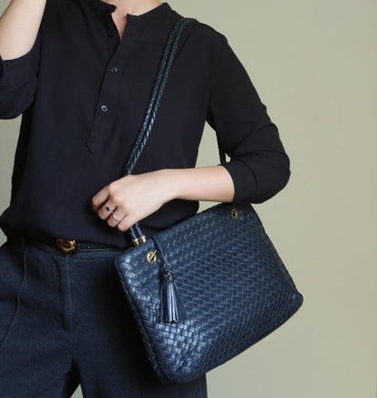 Bottega Veneta Vintage Light Navy Blue Intrecciato Leather Braided Strap Shoulder Bag