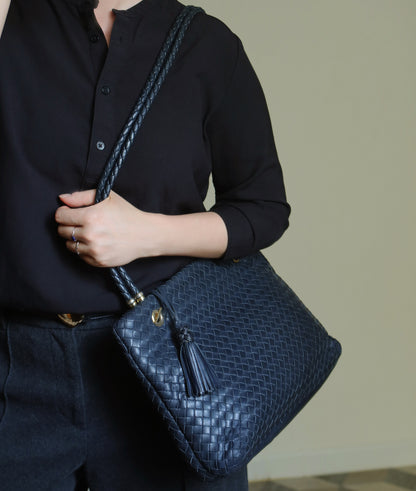 Bottega Veneta Vintage Light Navy Blue Intrecciato Leather Braided Strap Shoulder Bag