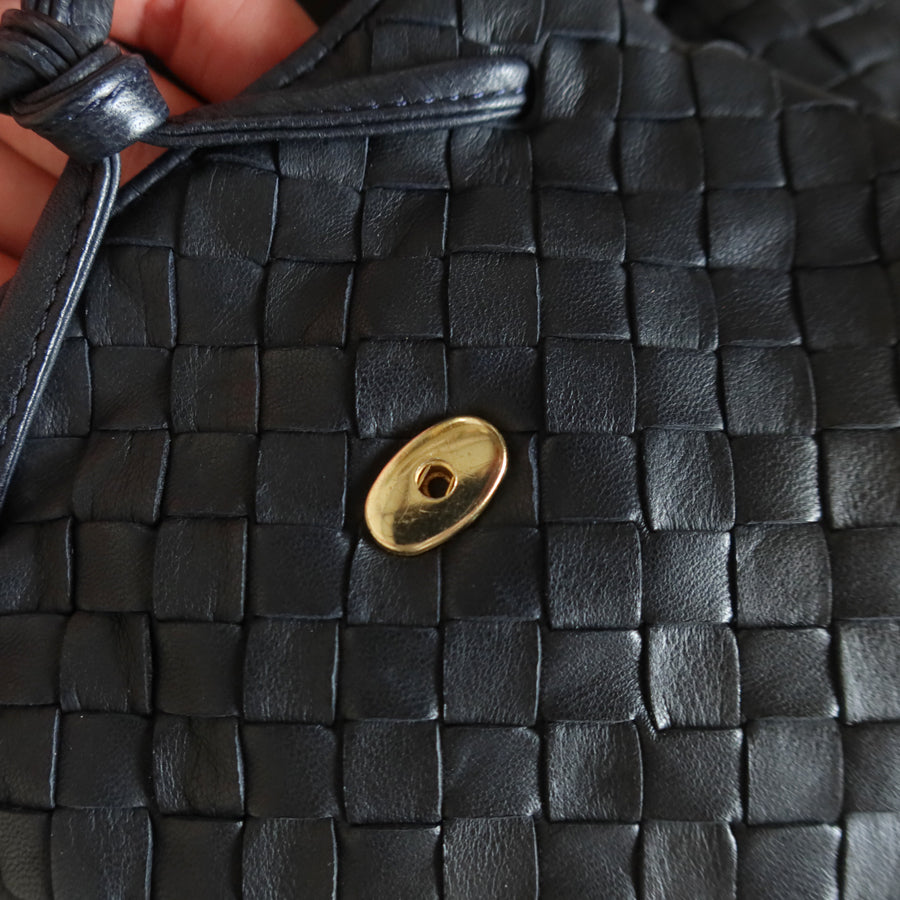 Bottega Veneta Vintage Charcoal Grey Intrecciato Weave 2way Crossbody Shoulder Bag