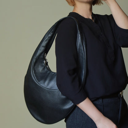 Bvlgari Long Oval Black Grained Leather O charm Shoulder Bag